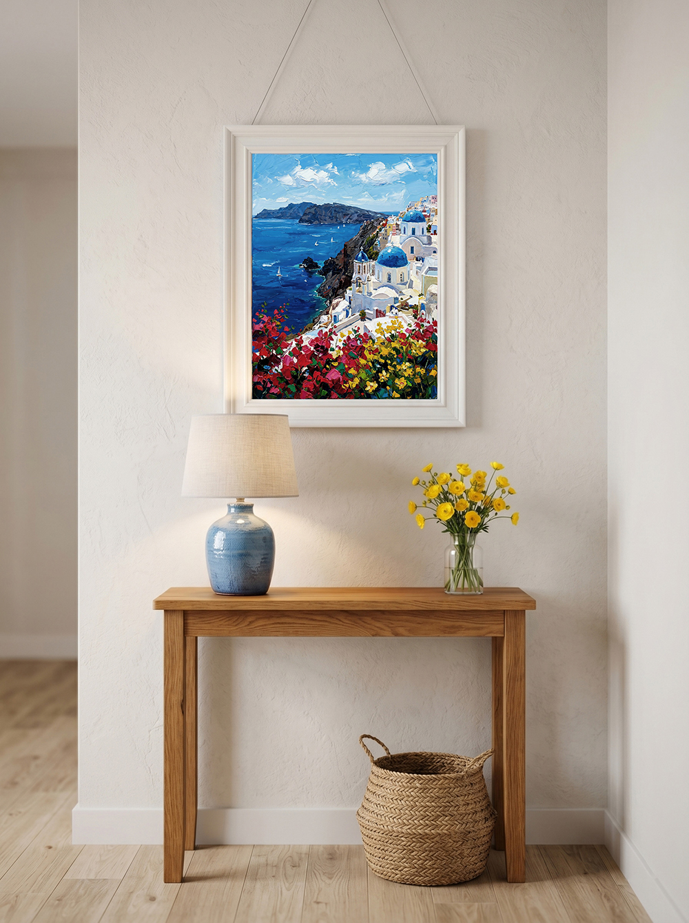 "Aegean Rhapsody" | Hand-Embellished Santorini Impasto Canvas | Mediterranean Coastal Wall Art - Image 5