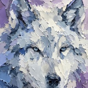 A highly textured abstract impasto oil painting featuring a majestic wildlife predator. Crafted with aggressive palette knife strokes in cold blues, indigo, and titanium white, showcasing extreme 3D tactile relief.