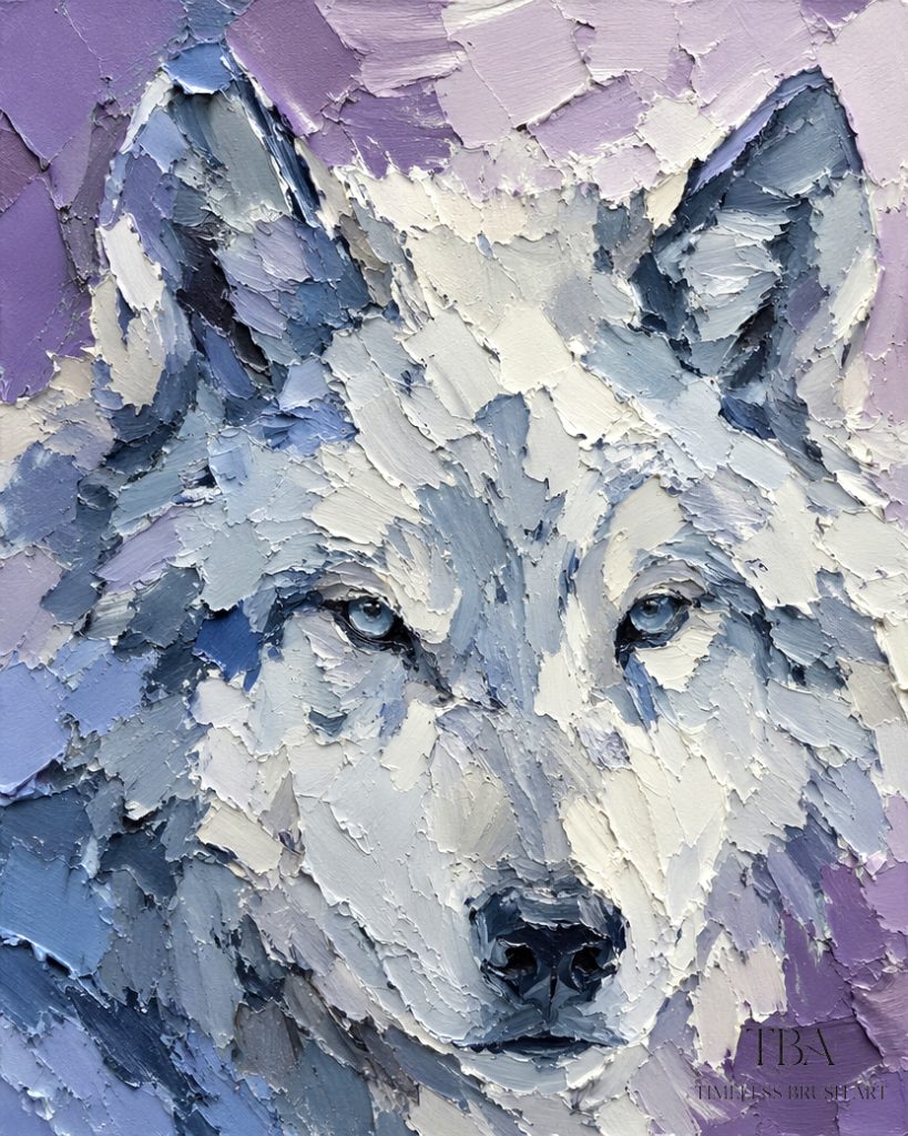 A highly textured abstract impasto oil painting featuring a majestic wildlife predator. Crafted with aggressive palette knife strokes in cold blues, indigo, and titanium white, showcasing extreme 3D tactile relief.
