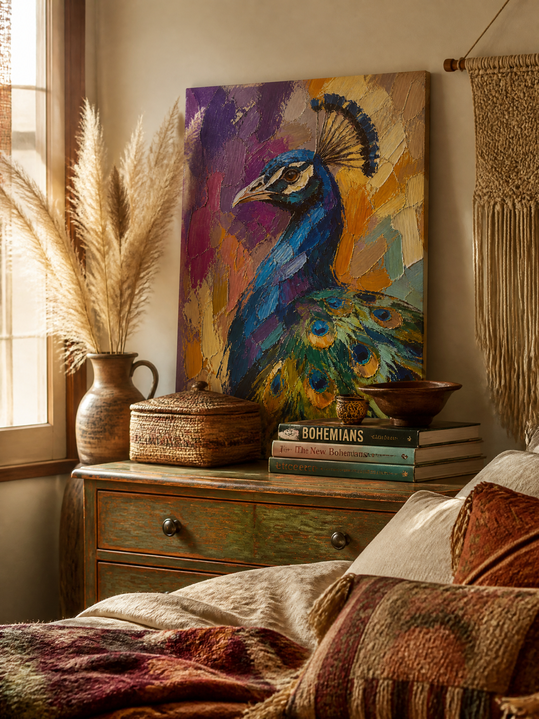 Versatile Artistic Tension: Vibrant art isn't strictly for formal galleries. This expressive piece blends effortlessly into natural, bohemian, or Wabi-sabi interiors. Casually leaning it against a vintage wooden cabinet invites warmth, relaxation, and dynamic energy into your personal space.