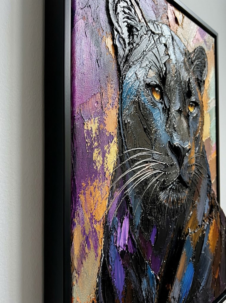 Art You Can Touch and Feel: Zoom in to witness the fierce, unrefined palette knife ridges. We use heavy, chunky layers of premium oil paint to build a physical, 3D sculptural relief. Watch how the cold blues and deep blacks catch the natural light, highlighting the raw beauty of true expressionism.