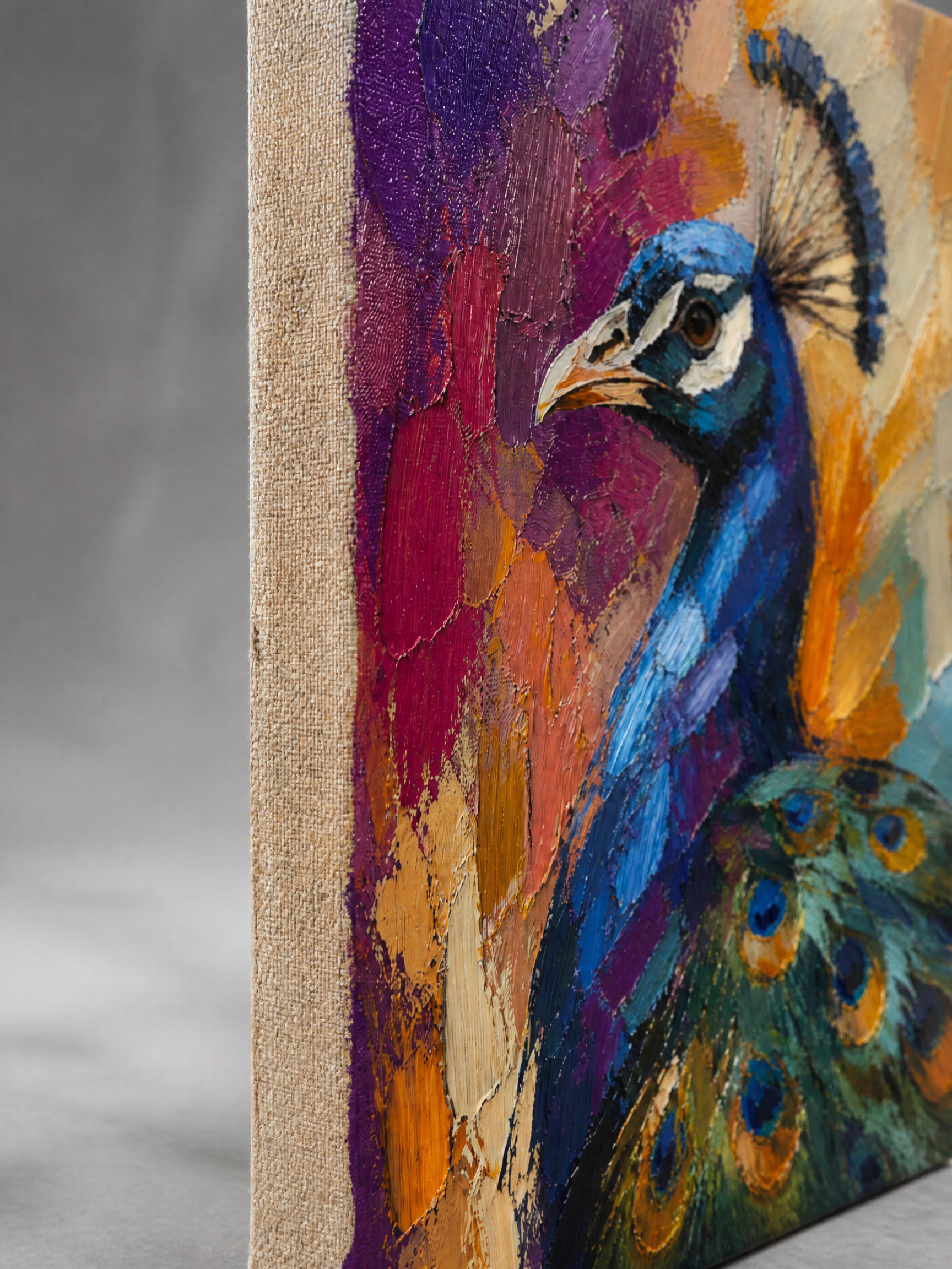 Tactile Texture You Can Feel: Reject flat, lifeless machine prints. Experience the raw power of true expressionism. Our artisans use metal palette knives to build up thick, chunky layers of premium oil paint, giving the peacock's feathers a breathtaking 3D sculptural relief that catches the light beautifully.