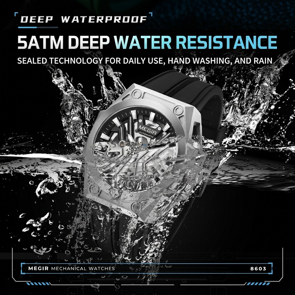 MEGIR 8603 5ATM deep water resistance splash proof test for daily use
