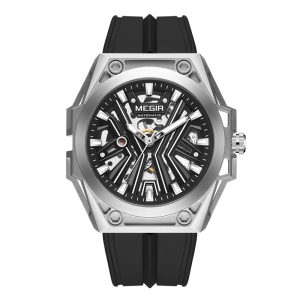 MEGIR skeleton automatic mechanical watch front view on white background