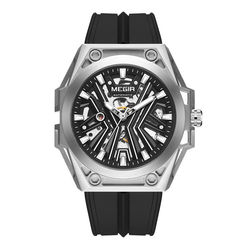 MEGIR skeleton automatic mechanical watch front view on white background