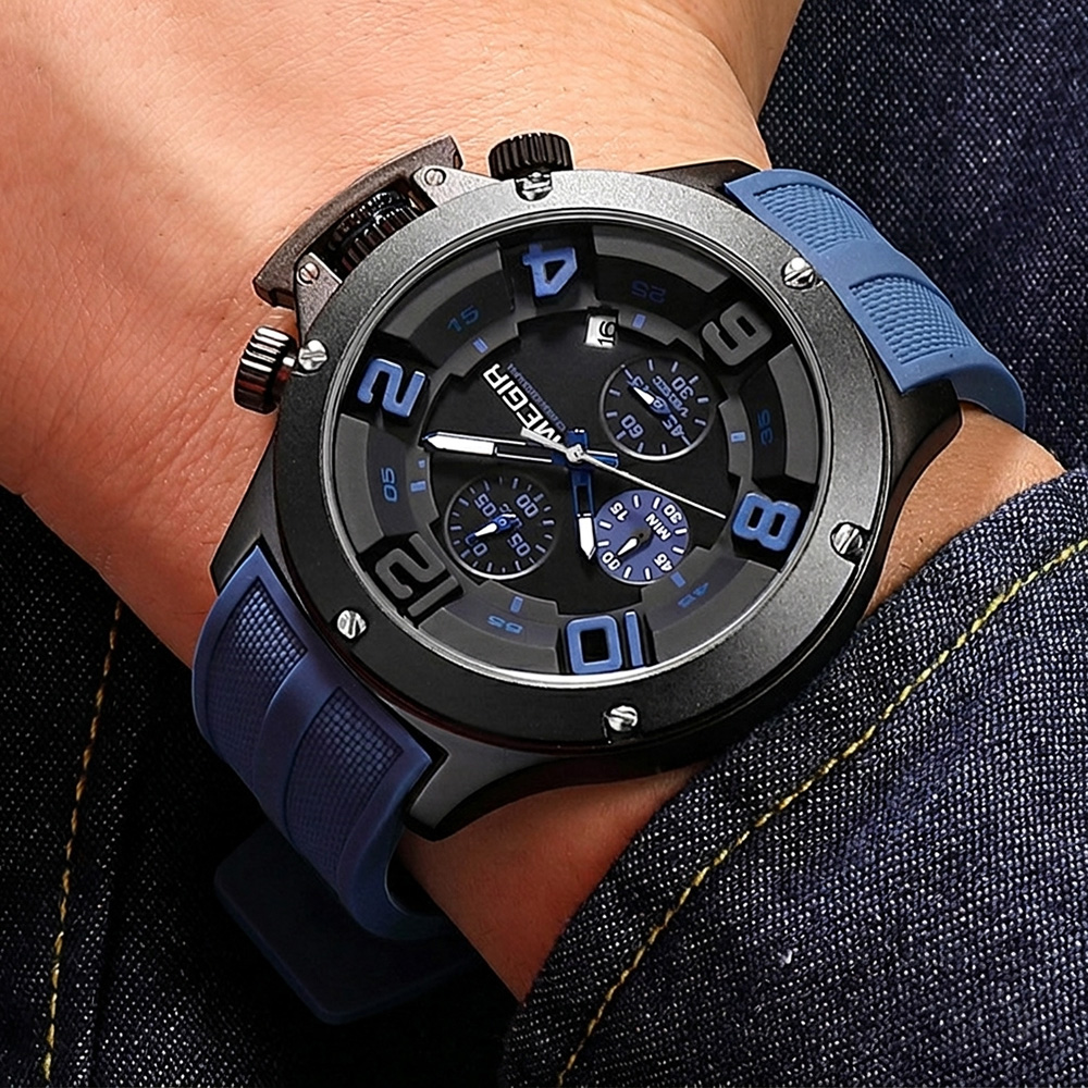 MEGIR Mens Military Quartz Chronograph Watch - Luminous Waterproof Sport Wristwatch with Silicone Band - Image 4